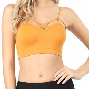 Caged Front Bralette in color Ash Mustard